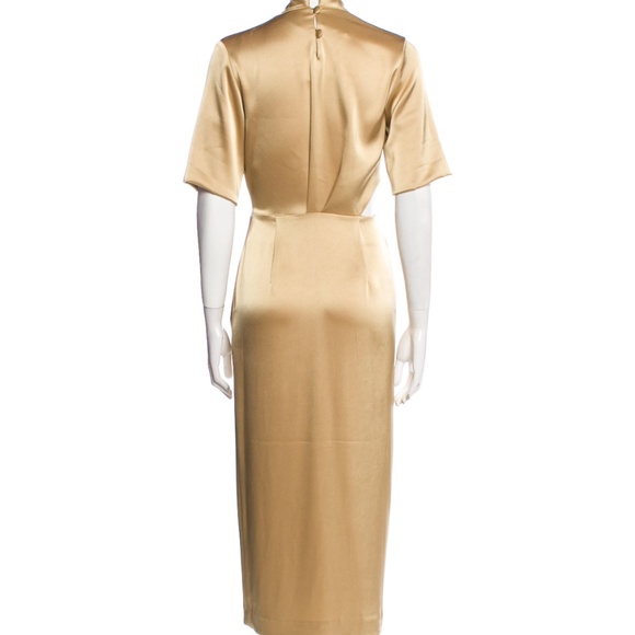Nanushka XS Satin Gold Wrap Dress with Cutout - Picture 7 of 8